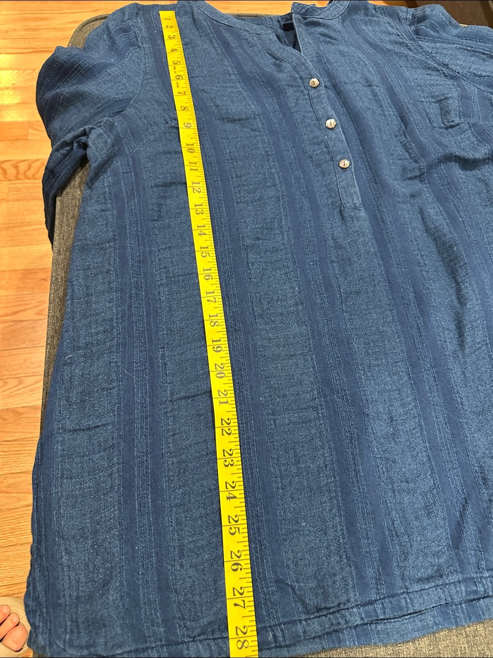 Pure Jill 100% Cotton Women's Indigo Blue Textured Henley Tunic - Picture 9 of 9